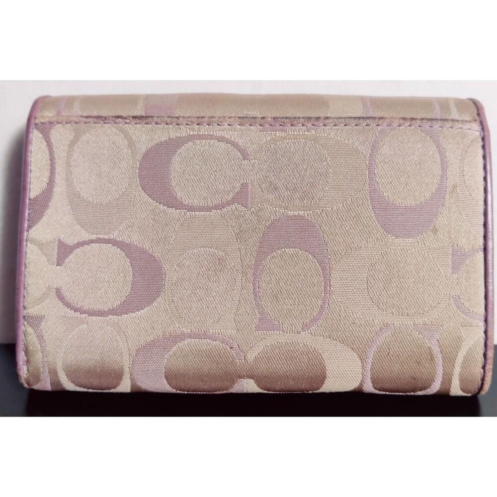 Coach Signature Trifold Canvas/Leather Wallet Lavender Trim Snap Wallet - Picture 12 of 13